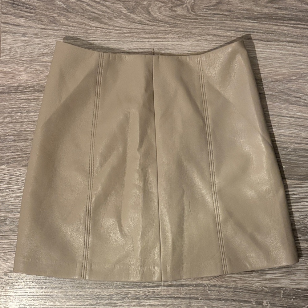 Babaton Beige Leather Mini Skirt
